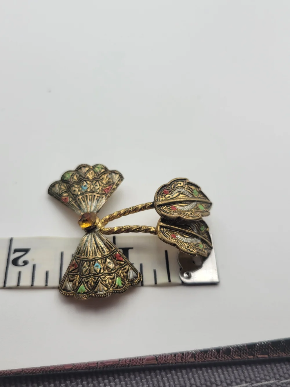Vintage Enamel And Rhinestone Detailed Toledo Damascene Brooch